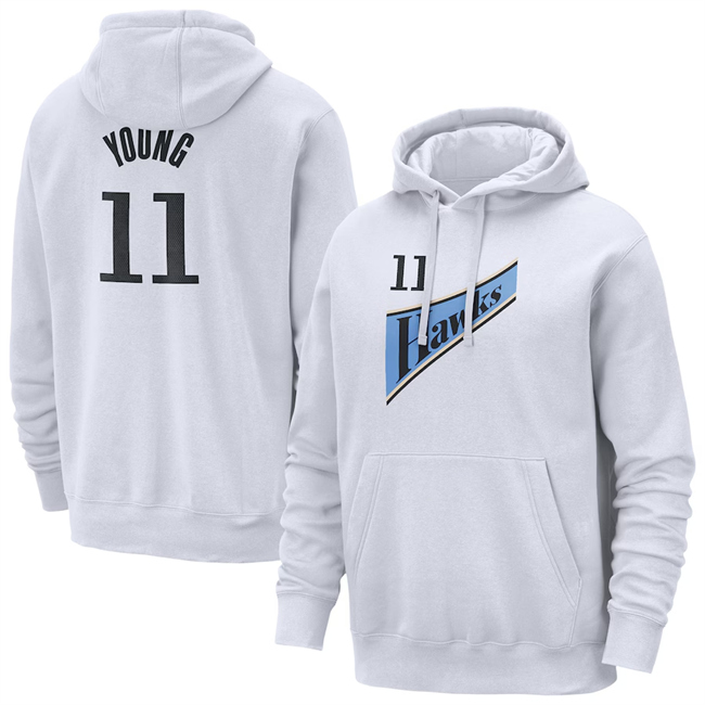 Men's Atlanta Hawks #11 Trae Young White 2024/25 City Edition Pullover Hoodie